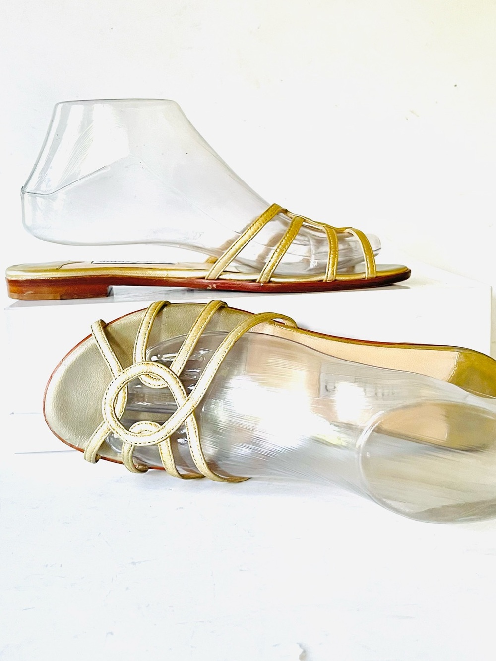 Jimmy Choo champagne metallic flat sandals 38